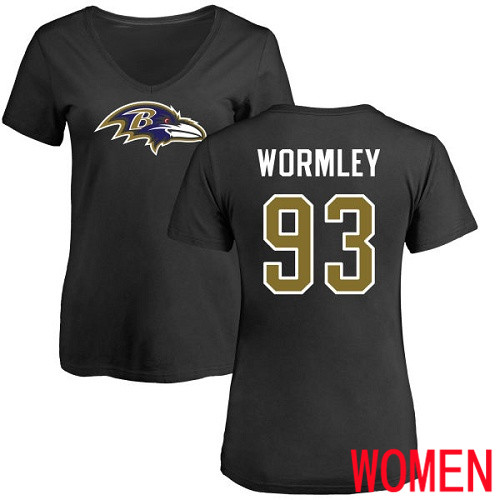 Baltimore Ravens Black Women Chris Wormley Name and Number Logo NFL Football #93 T Shirt->nfl t-shirts->Sports Accessory